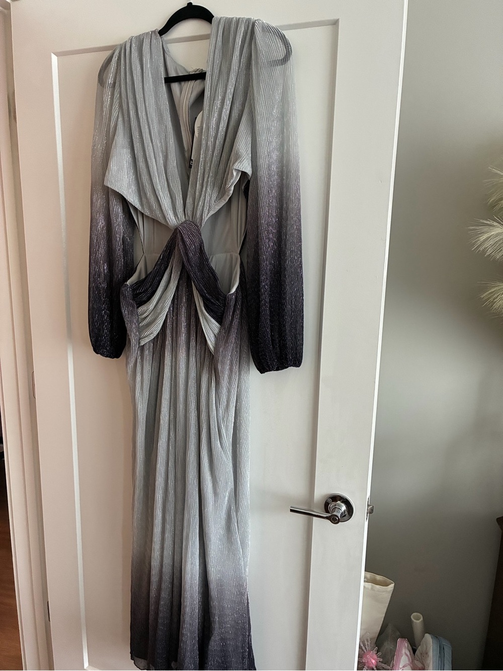 Boohoo Silver to Black Ombre Twist-Front Long Sleeve Maxi Dress
